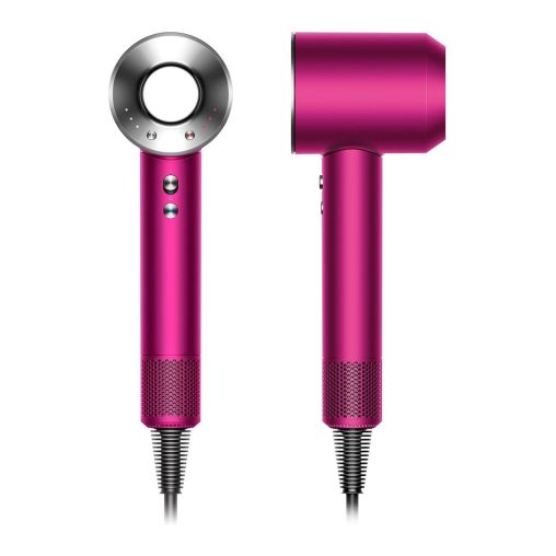 Фен Dyson Supersonic HD07 (фуксия/яркий никель) с 5 насадками, черным дорожным чехлом и подставкой